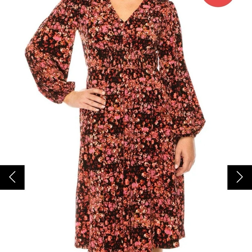 London Times black gold floral jersey midi dress